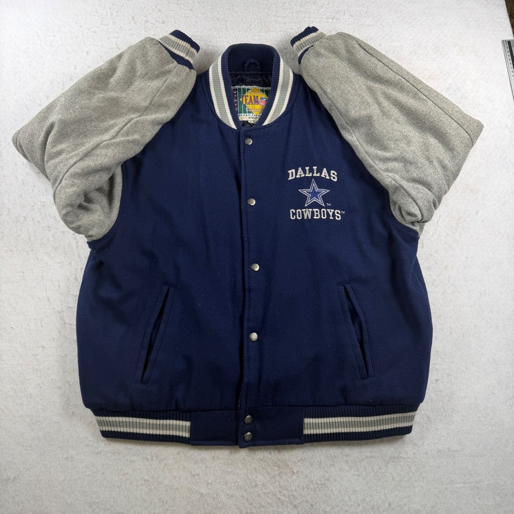 Vintage Dallas Cowboys Logo Athletic Varsity Jacket Navy Grey Wool Blend Large
